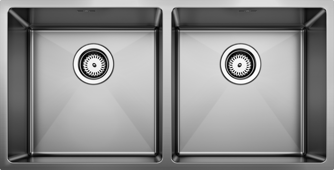 Stainless-steel dual-bowl sink with deep rectangular bowls