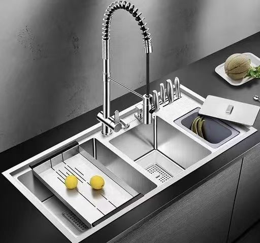 Stainless-steel sink workstation with multiple preparation zones